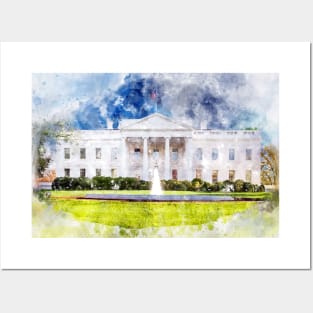 The White House in Washington DC Watercolor - 01 Posters and Art